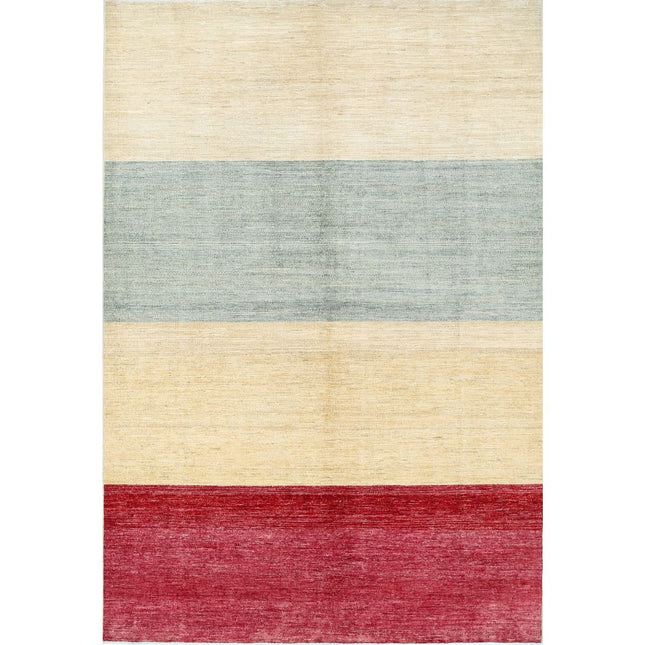 Modcar 6' 7" X 9' 5" Hand-Knotted Wool Rug 6' 7" X 9' 5" (201 X 287) / Ivory / Red