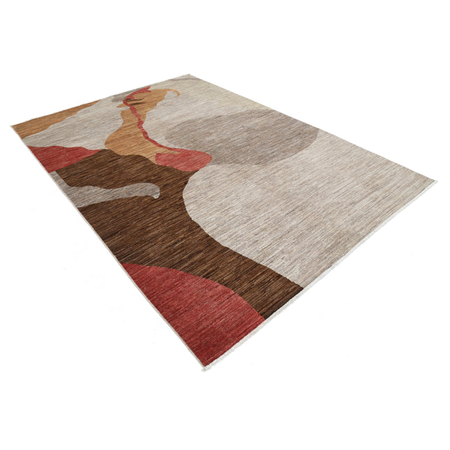 Modcar 6' 8" X 9' 6" Hand-Knotted Wool Rug 6' 8" X 9' 6" (203 X 290) / Brown / Grey