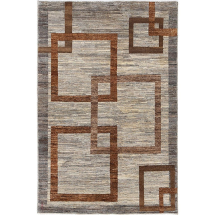 Modcar 3' 3" X 4' 11" Hand-Knotted Wool Rug 3' 3" X 4' 11" (99 X 150) / Grey / Brown