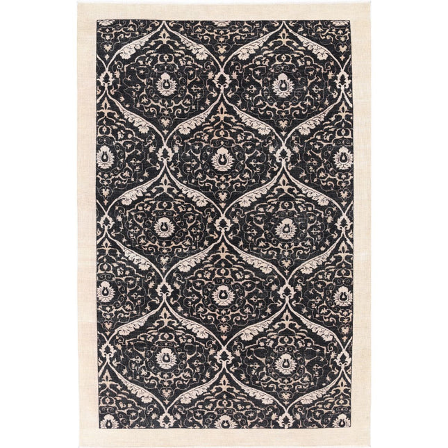 Modcar 6' 2" X 9' 4" Hand-Knotted Wool Rug 6' 2" X 9' 4" (188 X 284) / Black / Ivory