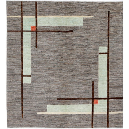 Modcar 6' 4" X 6' 8" Hand-Knotted Wool Rug 6' 4" X 6' 8" (193 X 203) / Grey / Grey