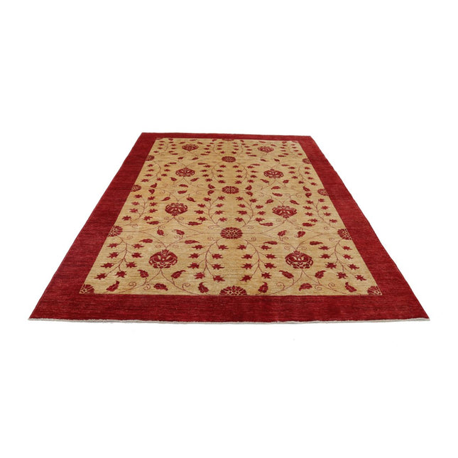 Modcar 6' 8" X 9' 9" Hand-Knotted Wool Rug 6' 8" X 9' 9" (203 X 297) / Gold / Red