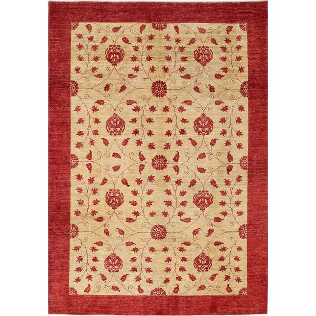 Modcar 6' 8" X 9' 9" Hand-Knotted Wool Rug 6' 8" X 9' 9" (203 X 297) / Gold / Red