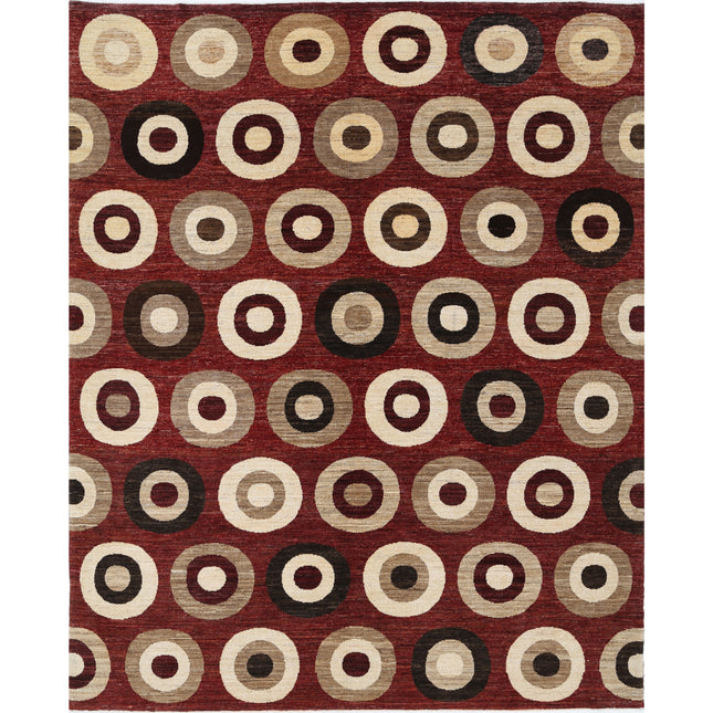 Modcar 7' 11" X 8' 7" Hand-Knotted Wool Rug 7' 11" X 8' 7" (241 X 262) / Burgandy / Burgandy