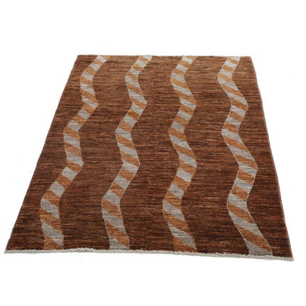 Modcar 3' 5" X 4' 8" Hand-Knotted Wool Rug 3' 5" X 4' 8" (104 X 142) / Brown / Brown