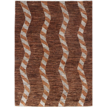 Modcar 3' 5" X 4' 8" Hand-Knotted Wool Rug 3' 5" X 4' 8" (104 X 142) / Brown / Brown