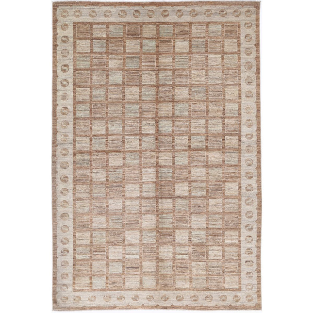 Modcar 6' 6" X 9' 9" Hand-Knotted Wool Rug 6' 6" X 9' 9" (198 X 297) / Brown / Grey