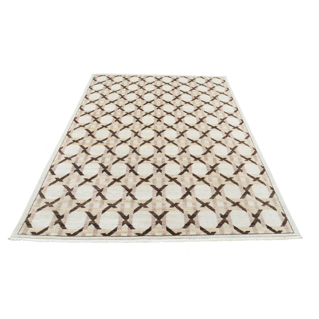 Modcar 5' 8" X 7' 8" Hand-Knotted Wool Rug 5' 8" X 7' 8" (173 X 234) / Ivory / Brown