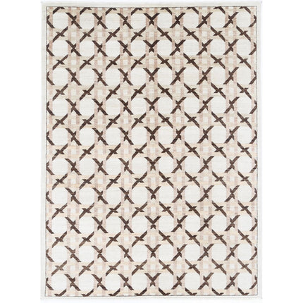 Modcar 5' 8" X 7' 8" Hand-Knotted Wool Rug 5' 8" X 7' 8" (173 X 234) / Ivory / Brown