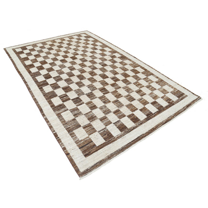 Modcar 6' 2" X 9' 5" Hand-Knotted Wool Rug 6' 2" X 9' 5" (188 X 287) / Brown / Ivory