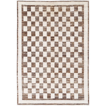 Modcar 6' 2" X 9' 5" Hand-Knotted Wool Rug 6' 2" X 9' 5" (188 X 287) / Brown / Ivory