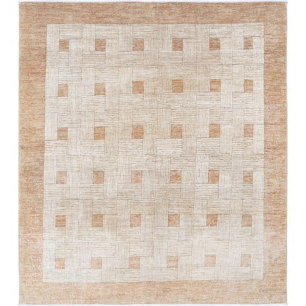 Modcar 6' 7" X 7' 5" Hand-Knotted Wool Rug 6' 7" X 7' 5" (201 X 226) / Brown / Brown