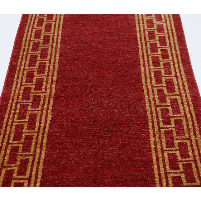 Modcar 2' 10" X 9' 7" Hand-Knotted Wool Rug 2' 10" X 9' 7" (86 X 292) / Red / Red