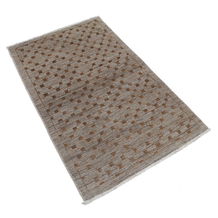 Modcar 2' 9" X 4' 7" Hand-Knotted Wool Rug 2' 9" X 4' 7" (84 X 140) / Grey / Brown