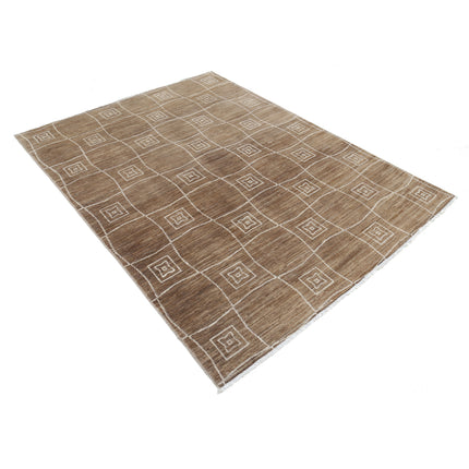 Modcar 5' 6" X 7' 3" Hand-Knotted Wool Rug 5' 6" X 7' 3" (168 X 221) / Brown / Brown