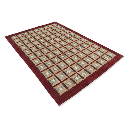 Modcar 5' 3" X 4' 8" Hand-Knotted Wool Rug 5' 3" X 4' 8" (160 X 142) / Brown / Red