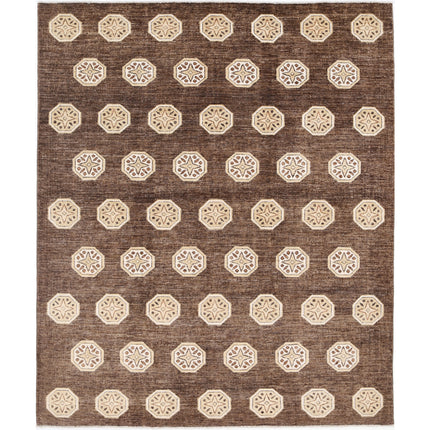 Modcar 6' 6" X 7' 10" Hand-Knotted Wool Rug 6' 6" X 7' 10" (198 X 239) / Brown / Brown