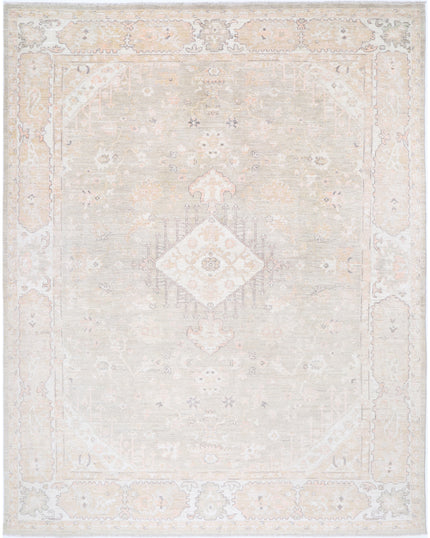 Oushak 9' 1" X 11' 8" Hand-Knotted Wool Rug 9' 1" X 11' 8" (277 X 356) / Green / Ivory