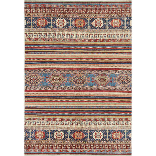 Khurjeen Collection Hand Knotted Multicolor 6'7" X 9'7" Rectangle Farhan Design Wool Rug