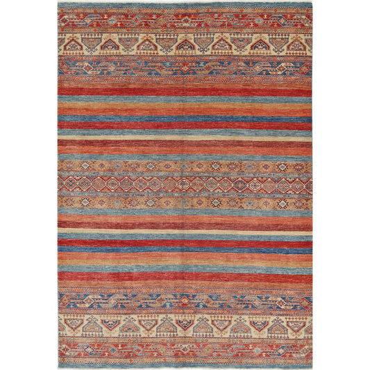 Khurjeen Collection Hand Knotted Multicolor 6'8" X 9'6" Rectangle Farhan Design Wool Rug