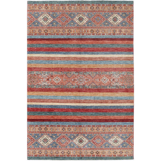 Khurjeen Collection Hand Knotted Multicolor 6'7" X 9'10" Rectangle Farhan Design Wool Rug