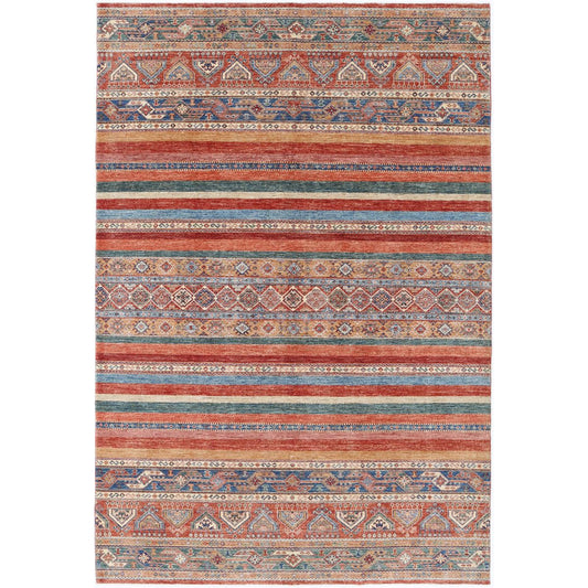 Khurjeen Collection Hand Knotted Multicolor 6'7" X 9'9" Rectangle Farhan Design Wool Rug