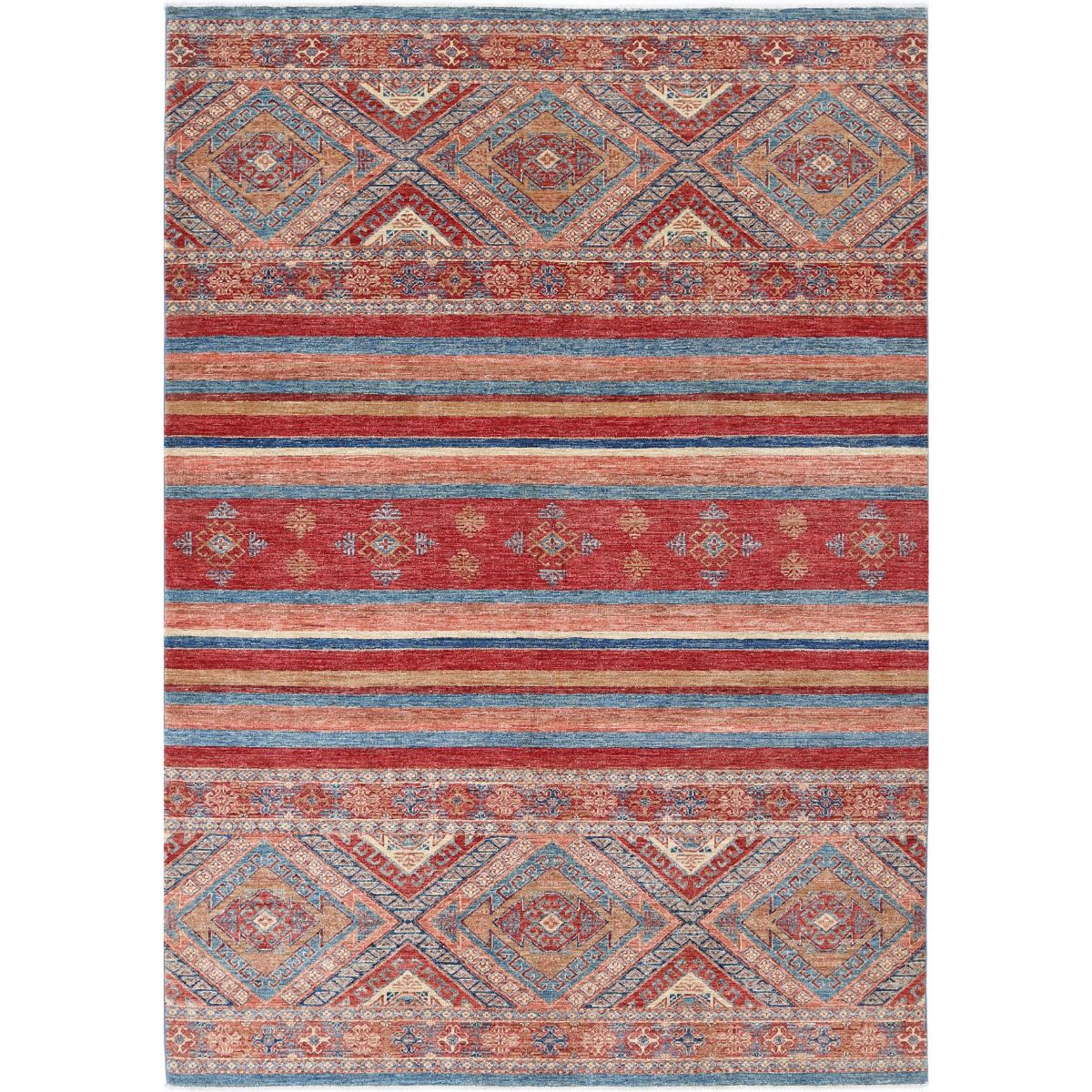 Khurjeen Collection Hand Knotted Multicolor 6'6" X 9'4" Rectangle Farhan Design Wool Rug