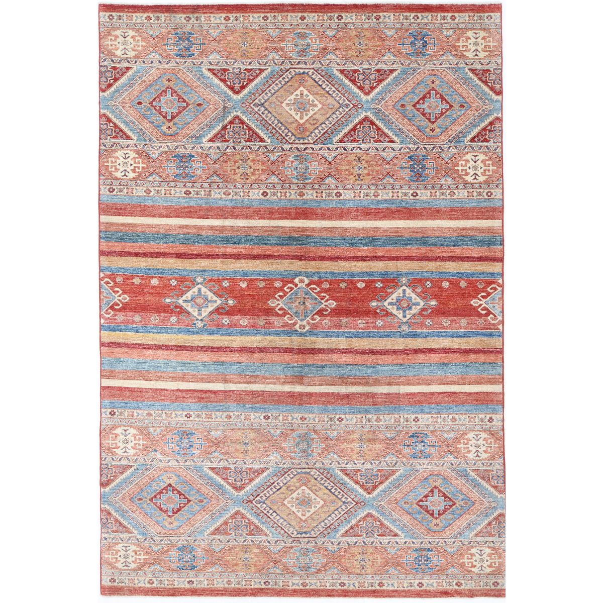 Khurjeen Collection Hand Knotted Multicolor 6'7" X 9'11" Rectangle Farhan Design Wool Rug