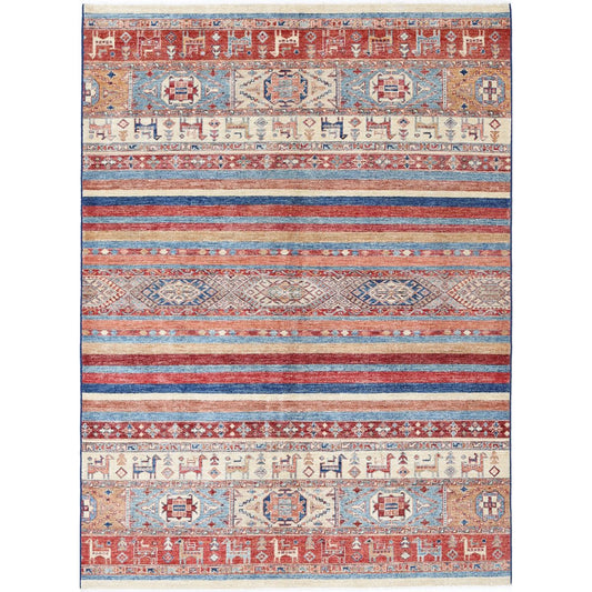 Khurjeen Collection Hand Knotted Multicolor 5'9" X 7'10" Rectangle Farhan Design Wool Rug