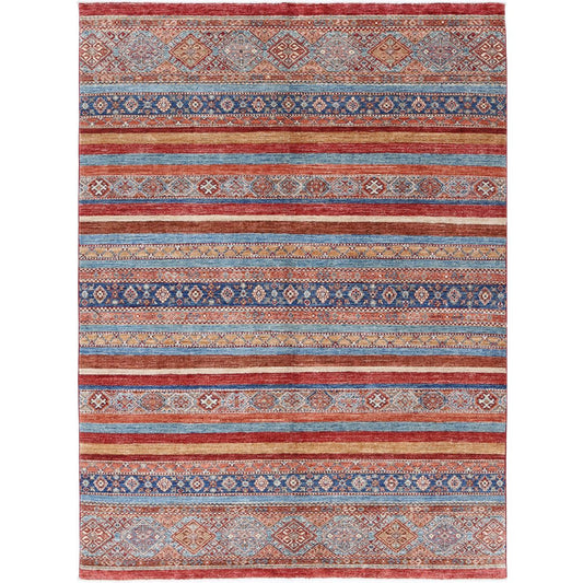 Khurjeen Collection Hand Knotted Multicolor 5'7" X 7'7" Rectangle Farhan Design Wool Rug