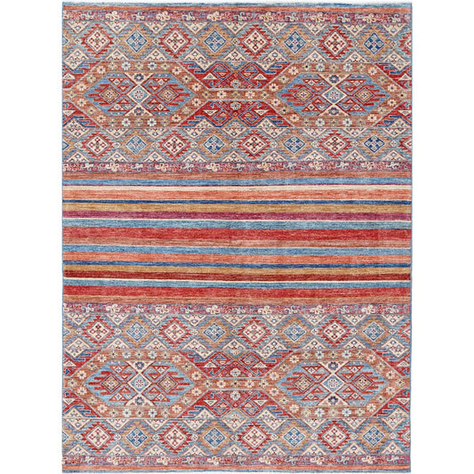 Khurjeen Collection Hand Knotted Multicolor 5'7" X 7'6" Rectangle Farhan Design Wool Rug