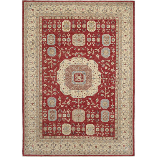 Mamluk Collection Hand Knotted Red 8'10" X 12'5" Rectangle Farhan Design Wool Rug