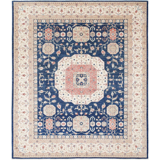Mamluk Collection Hand Knotted Blue 8'0" X 9'4" Rectangle Farhan Design Wool Rug