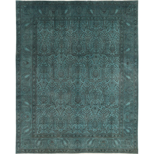Over Dye Collection Hand Knotted Green 9'10" X 12'4" Rectangle Over Dye Design Wool Rug