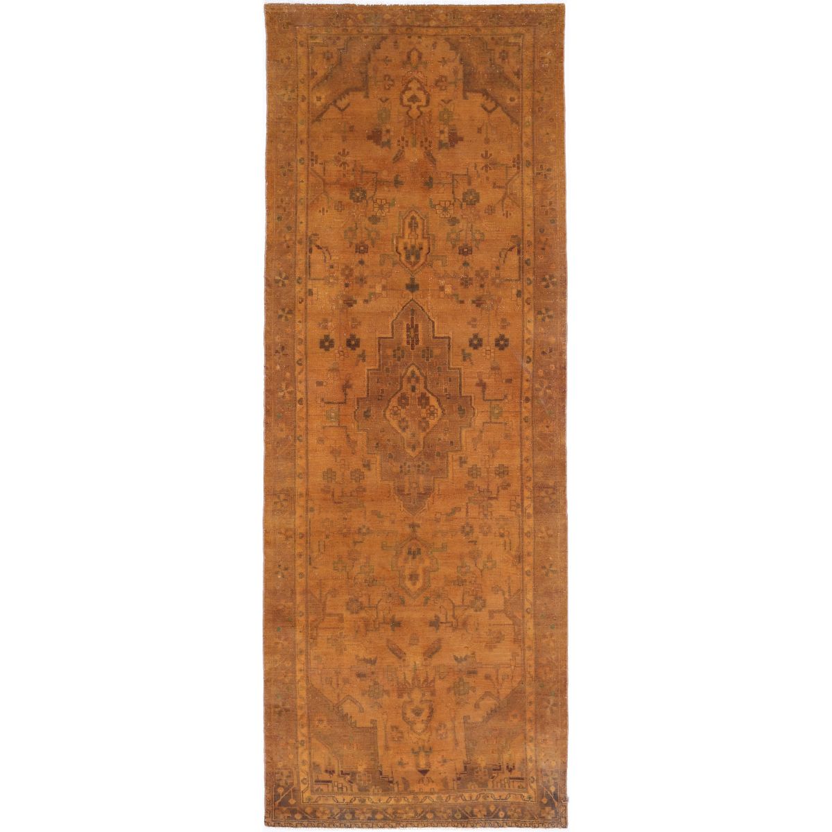 Over Dye Collection Hand Knotted Gold 3'9" X 9'10" Runner Over Dye Design Wool Rug