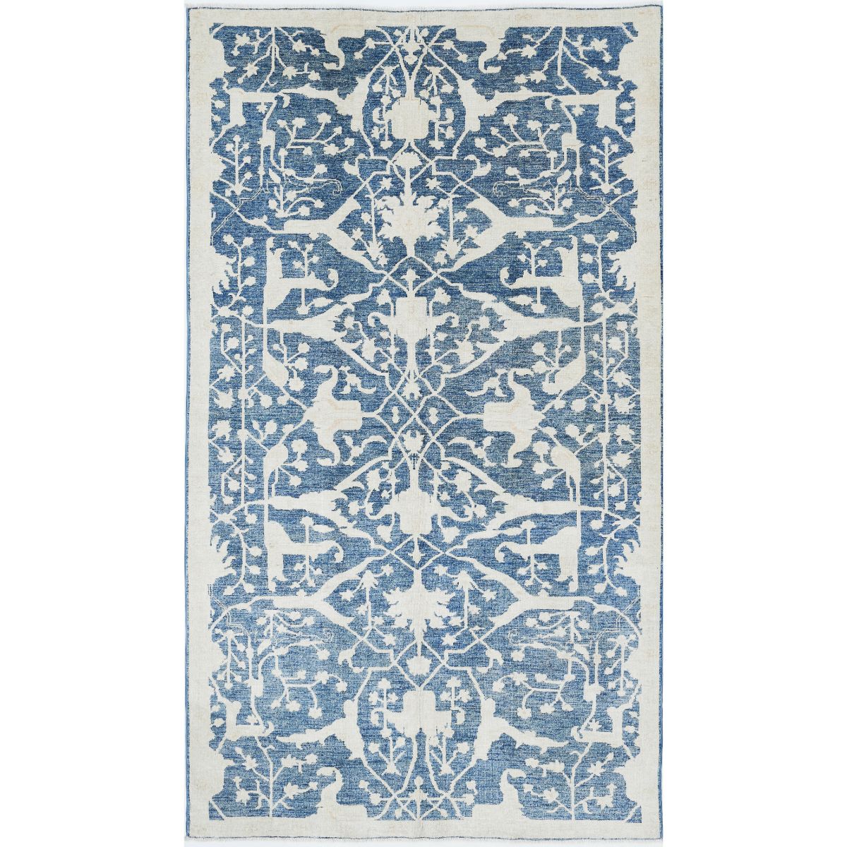 Serenity Collection Hand Knotted Blue 5'1" X 8'11" Rectangle Farhan Design Wool Rug