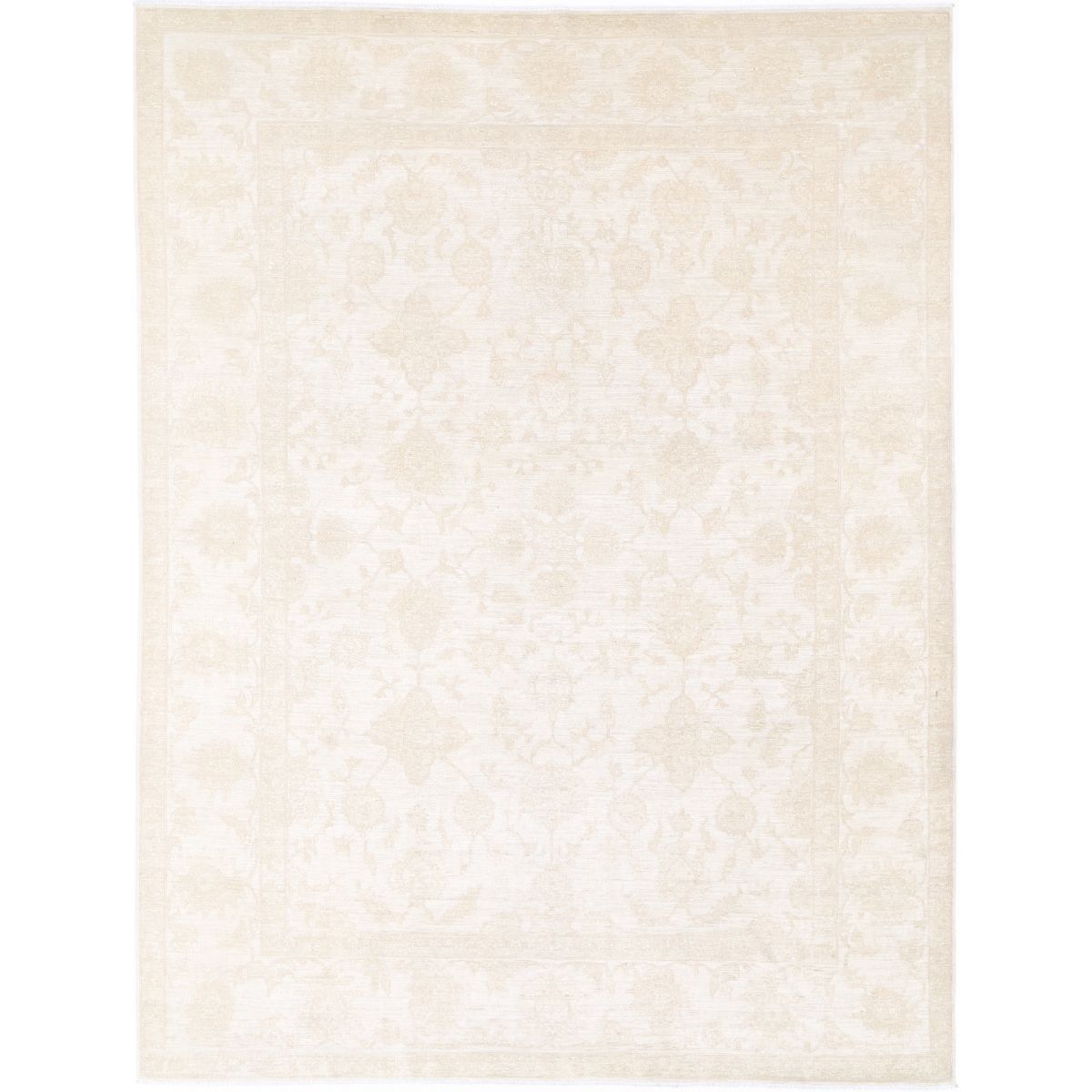 Serenity Collection Hand Knotted Ivory 9'0" X 11'11" Rectangle Tabriz Design Wool Rug