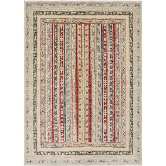 Shaal Collection Hand Knotted Multicolor 5'7" X 7'9" Rectangle Farhan Design Wool Rug