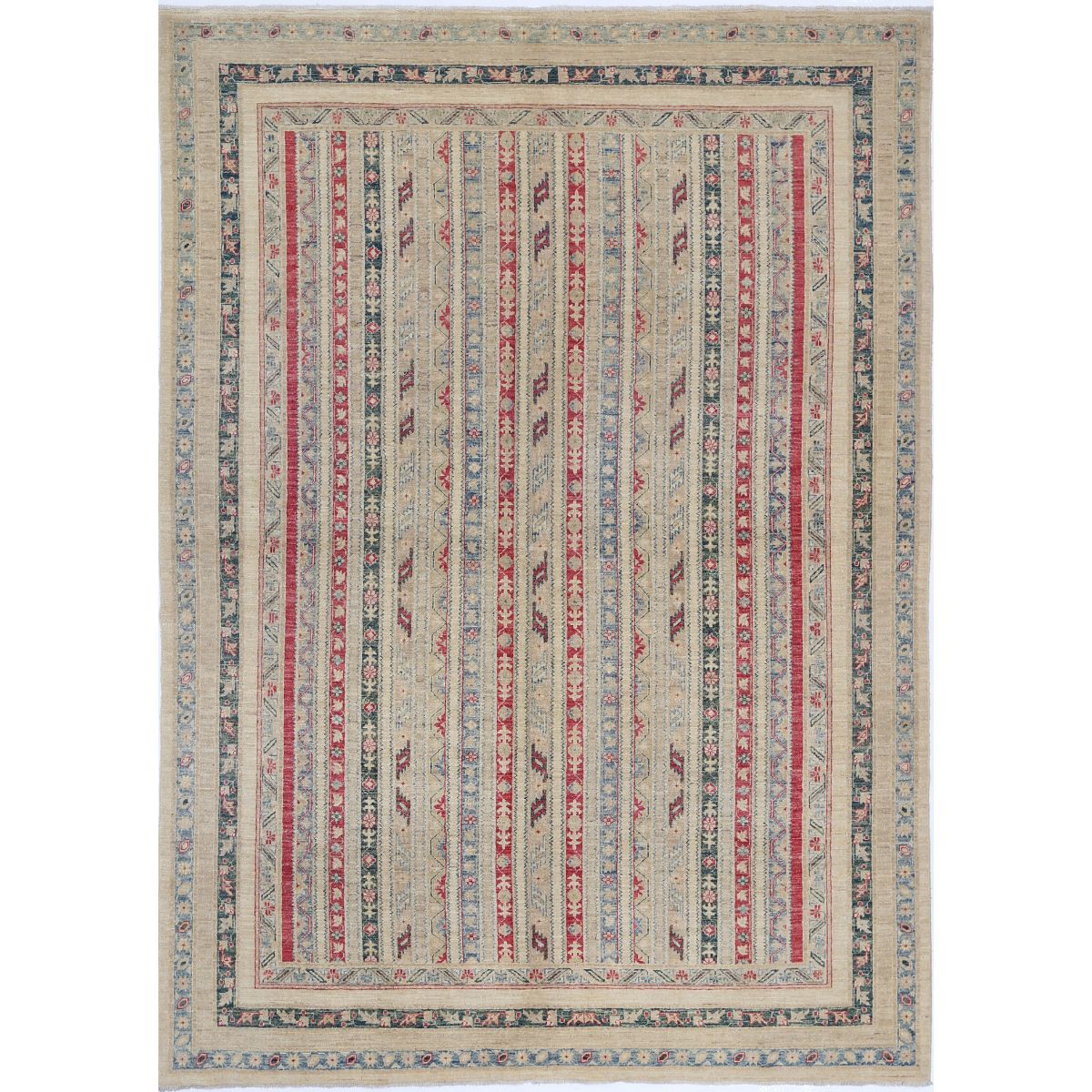 Shaal Collection Hand Knotted Ivory 6'8" X 9'2" Rectangle Farhan Design Wool Rug