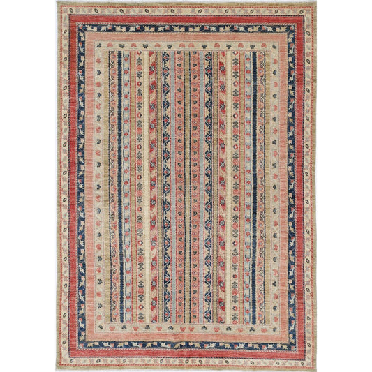 Shaal Collection Hand Knotted Multicolor 5'5" X 7'8" Rectangle Farhan Design Wool Rug