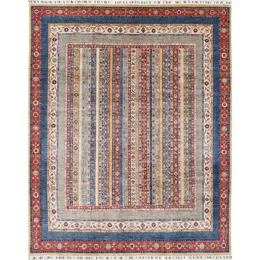 Shaal Collection Hand Knotted Multicolor 8'0" X 9'8" Rectangle Farhan Design Wool Rug