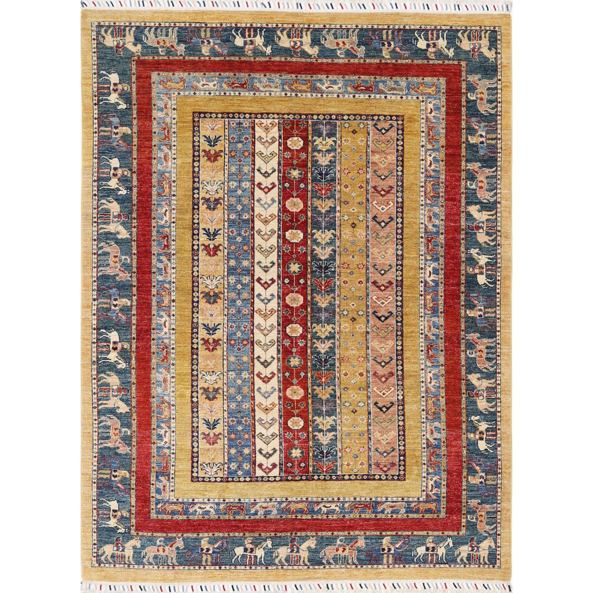 Shaal Collection Hand Knotted Multicolor 5'9" X 8'0" Rectangle Farhan Design Wool Rug