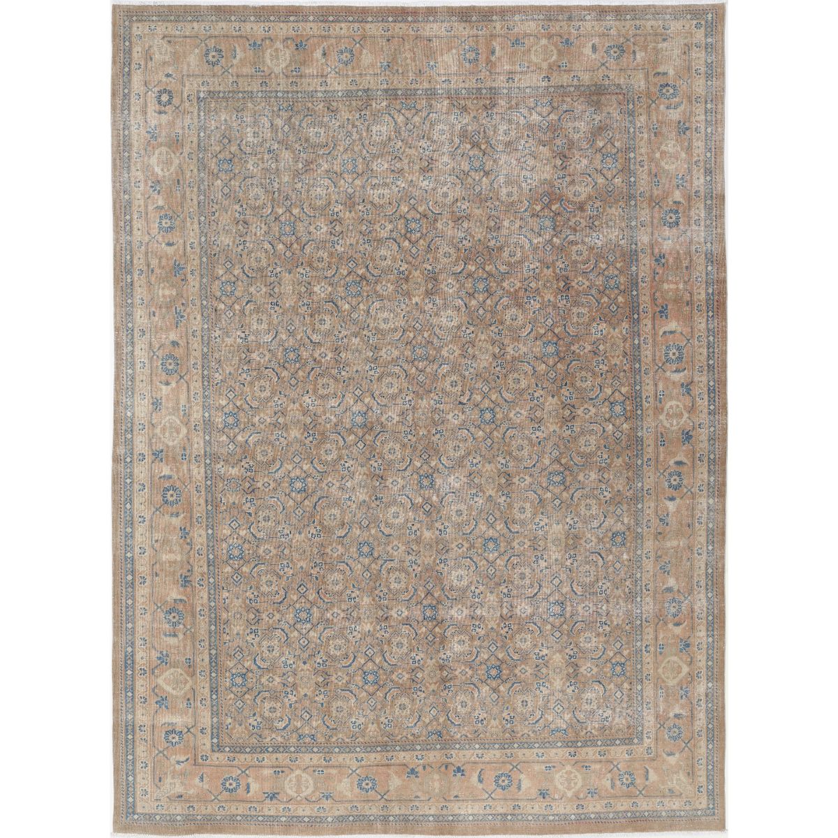 Vintage Collection Hand Knotted Brown 8'7" X 11'10" Rectangle Vintage Design Wool Rug
