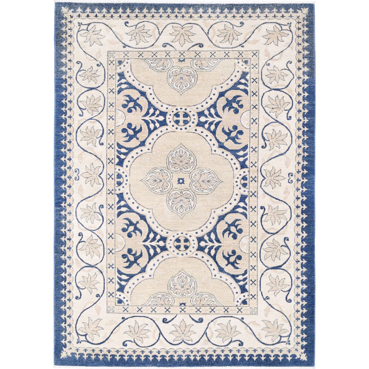 Ziegler Collection Hand Knotted Blue 5'2" X 7'3" Rectangle Tabriz Design Wool Rug