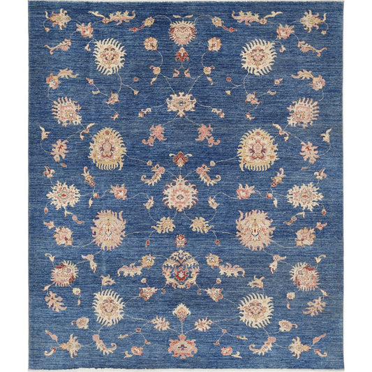 Ziegler Collection Hand Knotted Blue 6'9" X 7'10" Rectangle Farhan Design Wool Rug