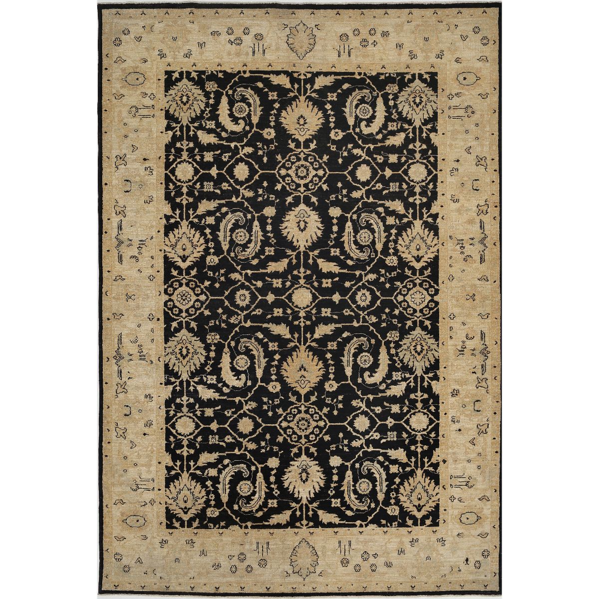 Ziegler Collection Hand Knotted Black 6'0" X 8'10" Rectangle Farhan Design Wool Rug