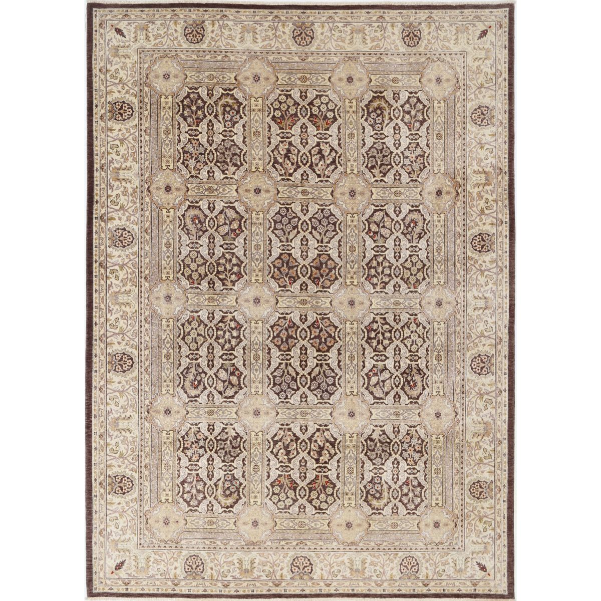 Ziegler Collection Hand Knotted Brown 7'0" X 10'0" Rectangle Farhan Design Wool Rug