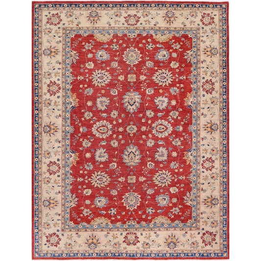 Ziegler Collection Hand Knotted Red 8'10" X 11'8" Rectangle Farhan Design Wool Rug