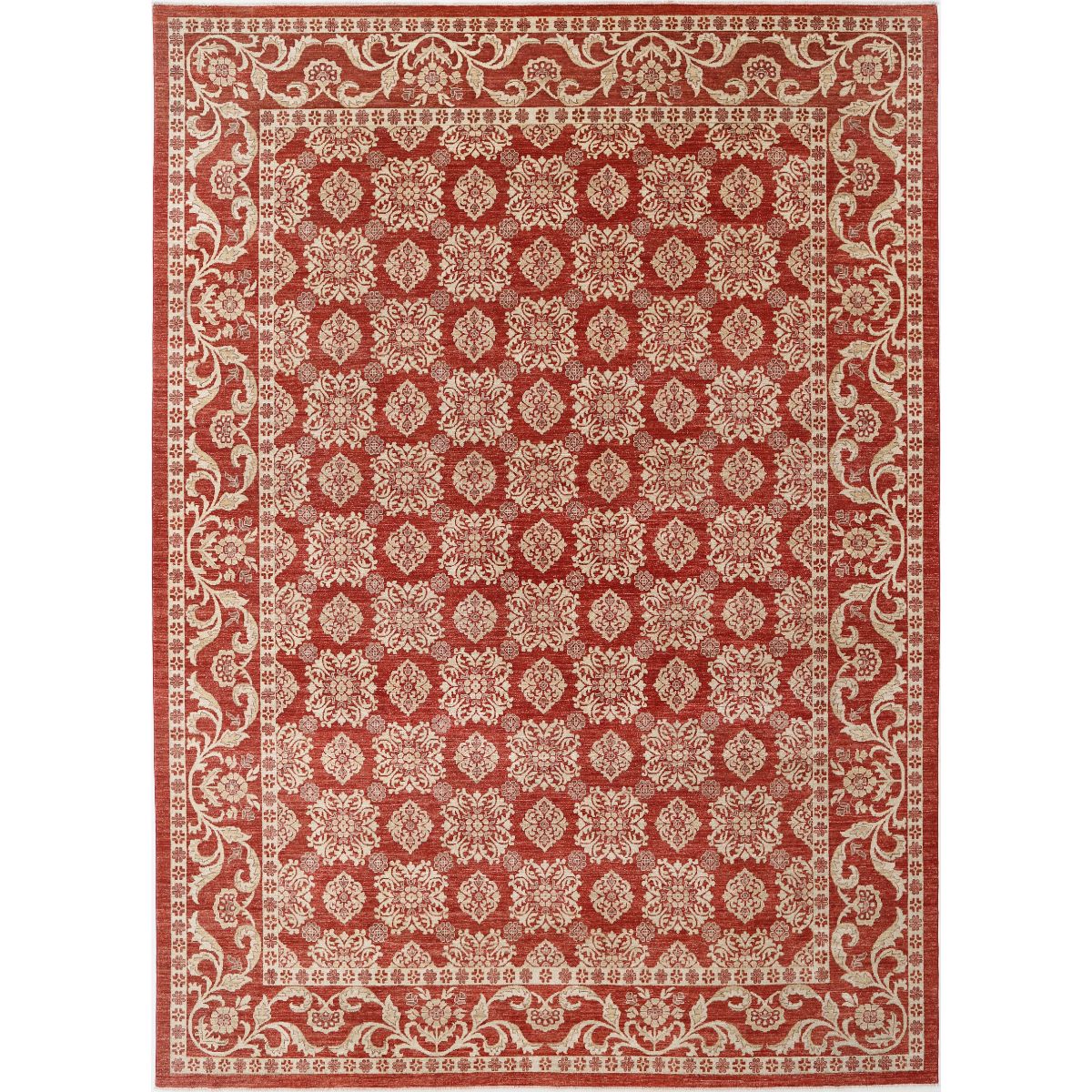 Ziegler Collection Hand Knotted Red 6'5" X 9'2" Rectangle Farhan Design Wool Rug