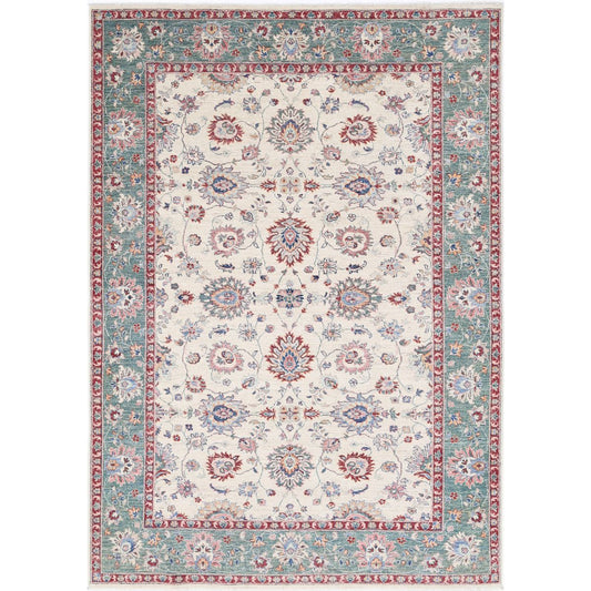 Ziegler Collection Hand Knotted Ivory 6'7" X 9'2" Rectangle Farhan Design Wool Rug